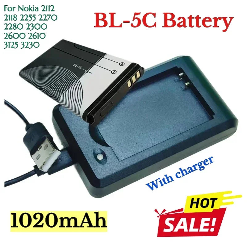 BL-5C 3.7V 1020mAh Battery BL5C BL 5C Rechargeable Batteries for Nokia 2112 2118 2255 2270 2280 2300 2600 2610 3125 3230 Oasis Select