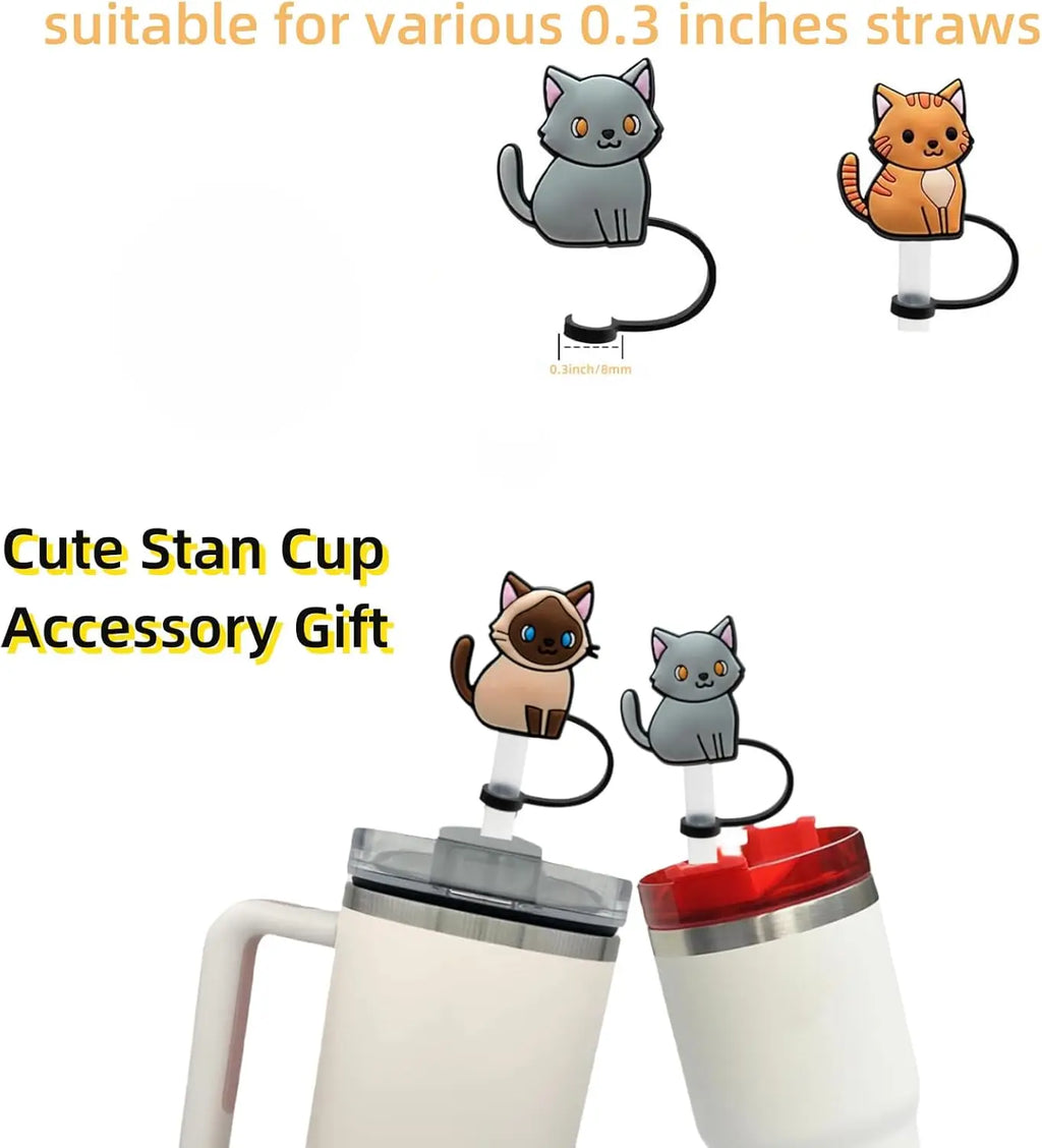1PCS Straw Cover Cap Black White Cat ,8mm Silicone Straw Cap Accessories for Tumbler Cup,Creative Dustproof Straw Plug Charm Oasis Select
