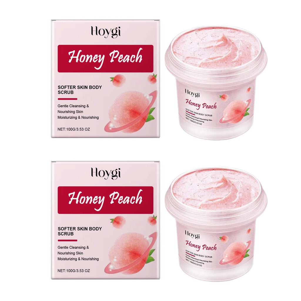 Honey Peach Softer Skin Body Scrub Gentle Exfoliating Cleanser Brightening Deep Cleaning Moisturizing Shiny Smooth Body Scrub Oasis Select 2 x 100g boxed