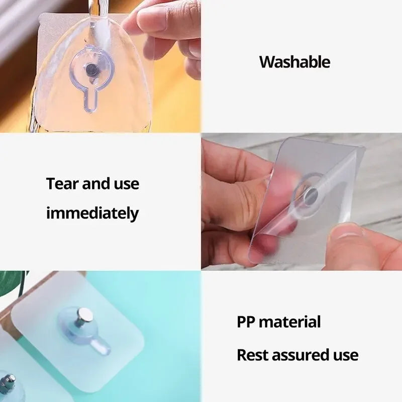 10-Pack Transparent Self-Adhesive Wall Hooks – No Damage Adhesive Wall Hooks Oasis Select