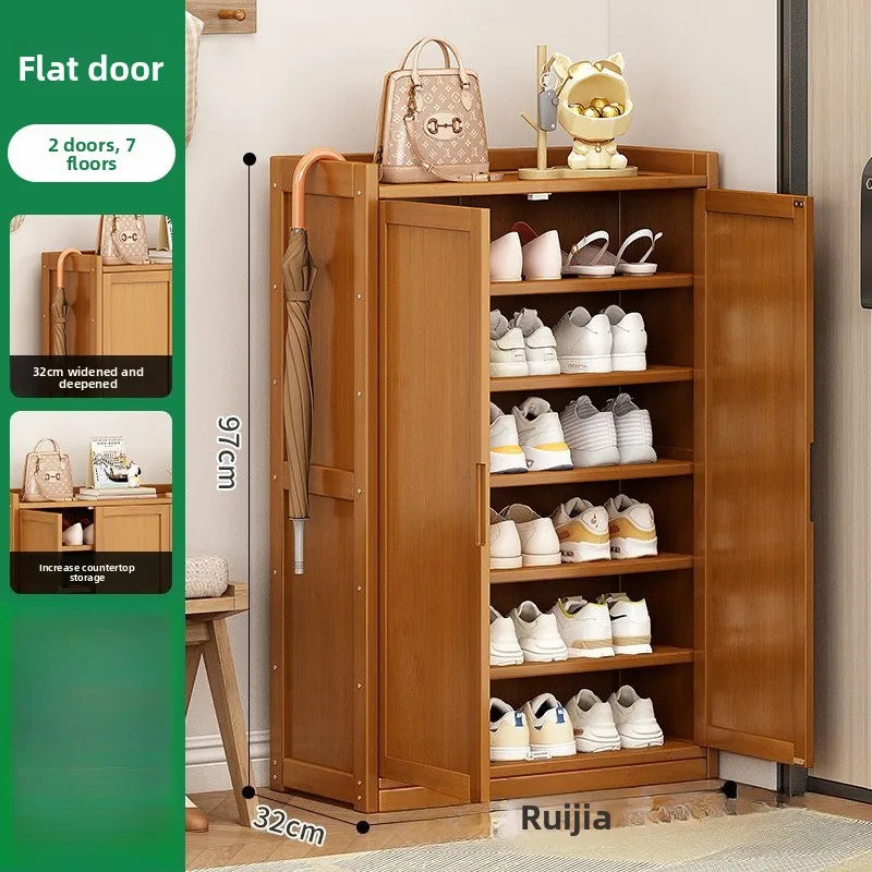 Durable Shoe Cabinet, Nanzhu Shoe Rack At The Entrance Of The Home, Storage Artifact, Space-saving And Dust-proof Entry Oasis Select Door 2-7