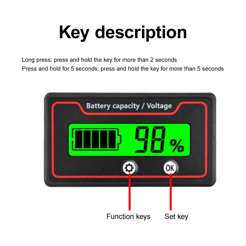 Car Battery Charge Level Indicator 12V 24V 36V 48V 60V 72V Lithium Battery Capacity Meter Tester Display LED Tester Voltmeter Oasis Select