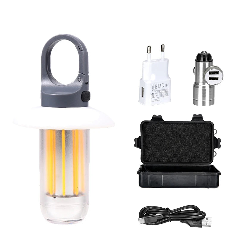 Powerful LED Flashlight USB Rechargeable 8 Tungsten Filament Camping Lantern Outdoor Portable Hook Tent Lamp Handheld Flashlight Oasis Select Set C