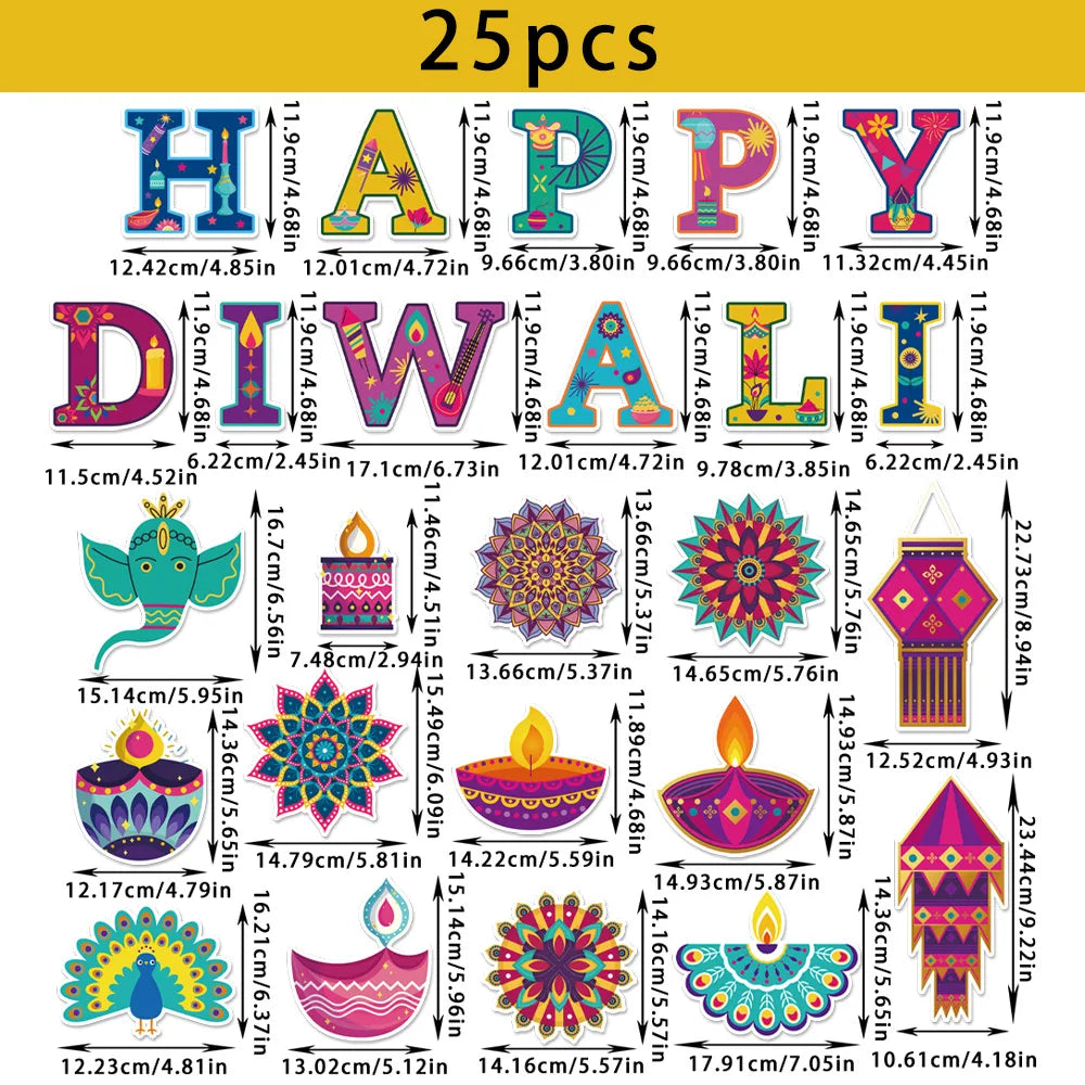 25PCS Indian Diwali Theme Party Decoration DIY HAPPY DIWALI Paper Chalkboard Decoration Card Stickers Oasis Select Colorful