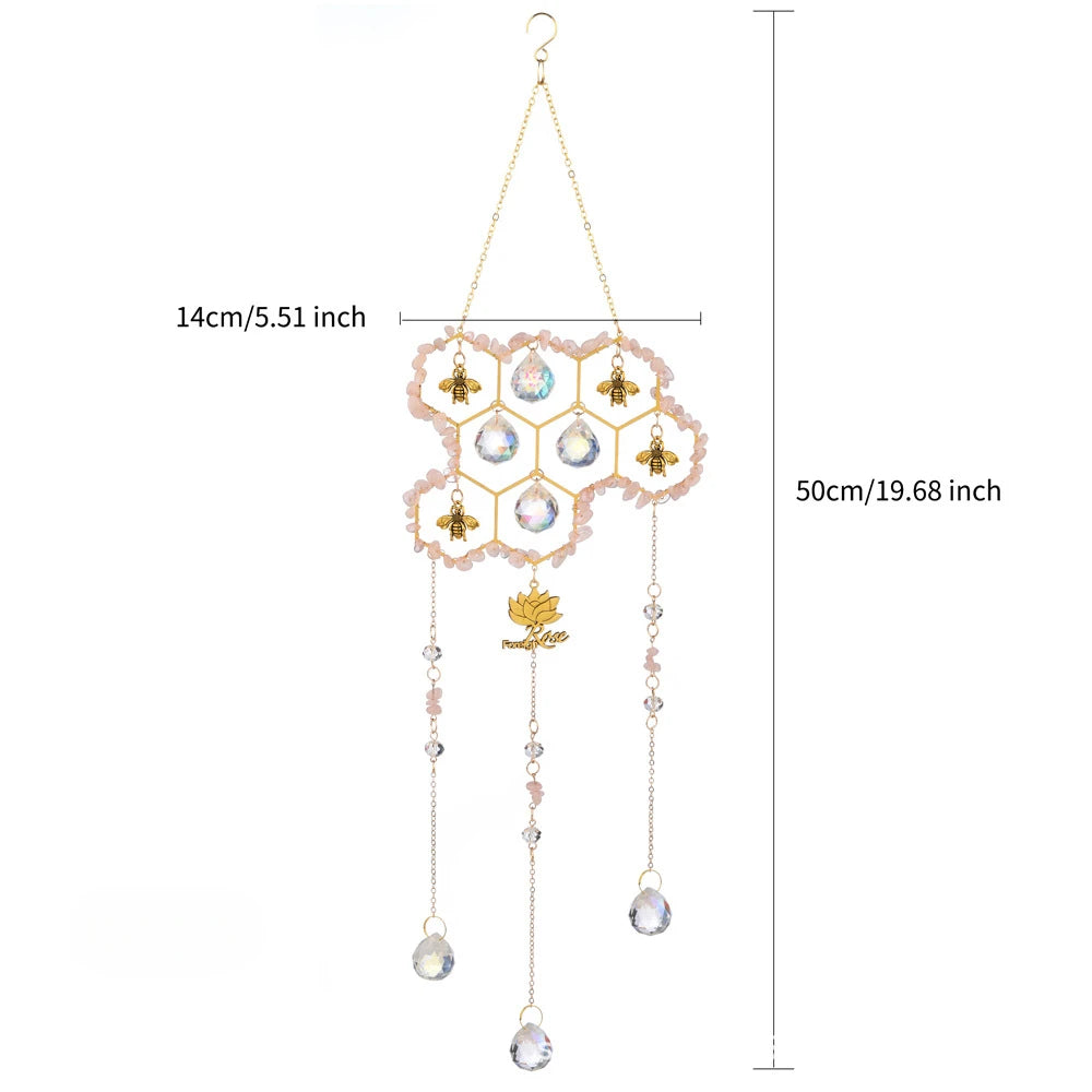 Sun Catcher Pendant Custom Wind Chimes New Big Hive Small Bee Natural Crystal Sun Catcher Room Decor Oasis Select pink