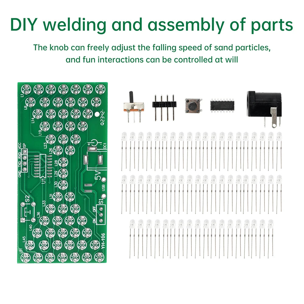 DC5V Electronic Hourglass DIY Kit with LED Light Double-layer PCB Board DIY Soldering Assembly Parts with DC Power Cord Oasis Select