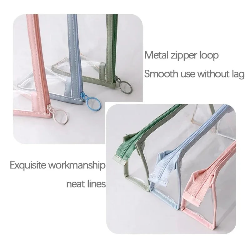 School Study Stationery Office Supplies Transparent Pencil Case Large Capacity Simple Pen Bag Kawaii Cosmetic Bag Oasis Select