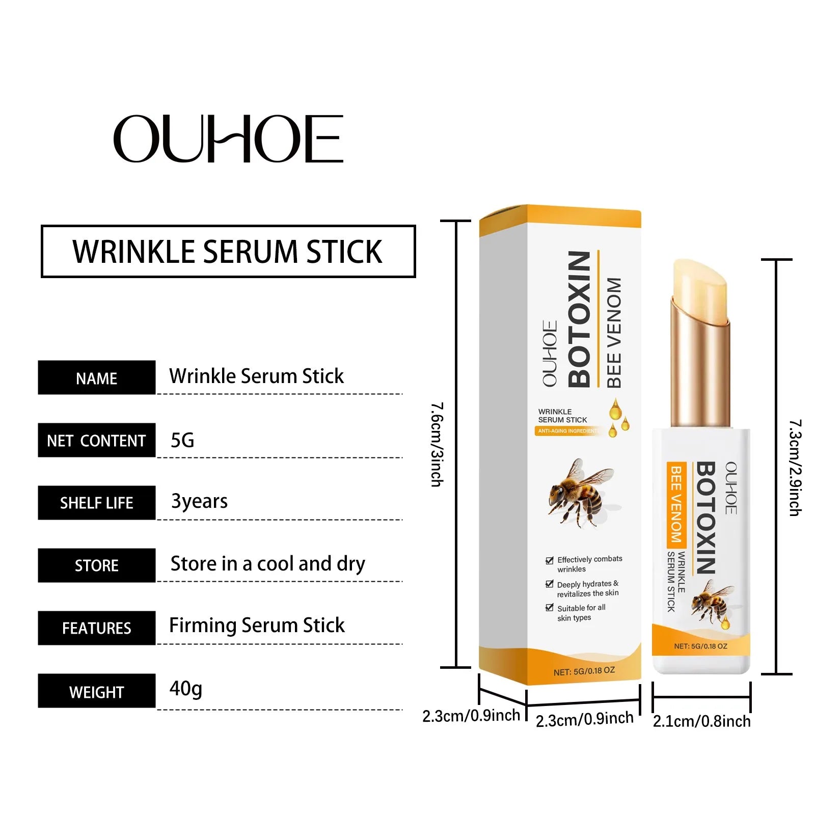 Bee Venom Anti Wrinkle Stick Face&Eye Cream Firming Lifting Reduce Dark Circles Puffiness Eye Bags Smoothing Fine Lines Skincare Oasis Select