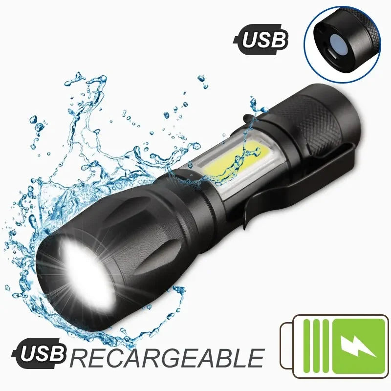 Mini Torch LED Rechargeable Flashlight Portable USB Charging Flashlight High Power Bank Camping Waterproof Long Range Lantern Oasis Select