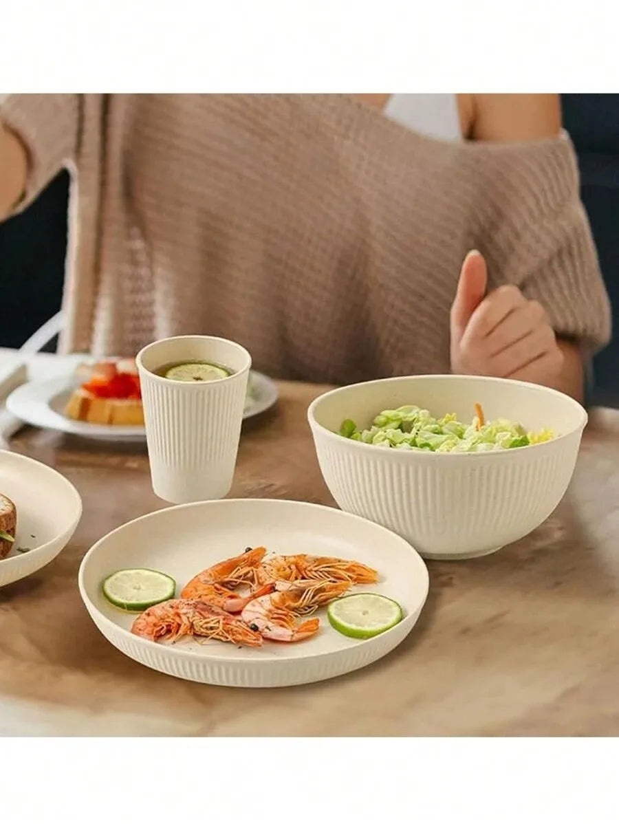 4/8/16pcs Plastic Dinnerware Set Reusable Cup Plate and Bowl Set Suitable for Camper Camping Picnic Dormitory Beige Oasis Select