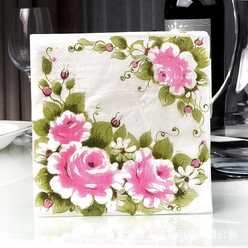 20PCS Rose Flower Assorted Vintage Napkins Decoupage Materials Christmas Paper Towels Crafts Disposable Tableware беби бон Oasis Select