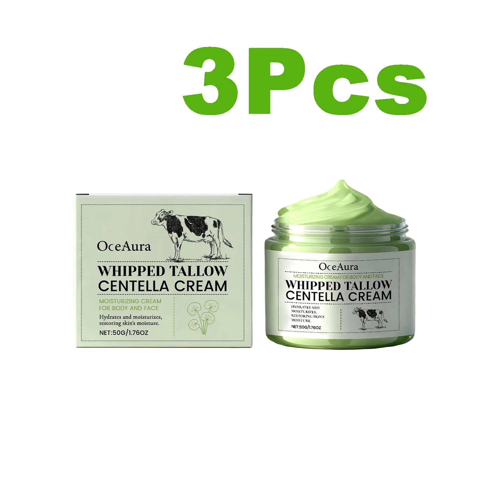 OceAura Whipped Tallow Centella Cream – Dry & Sensitive Skin Whipped Tallow Cream Oasis Select 3 x 50g Boxed