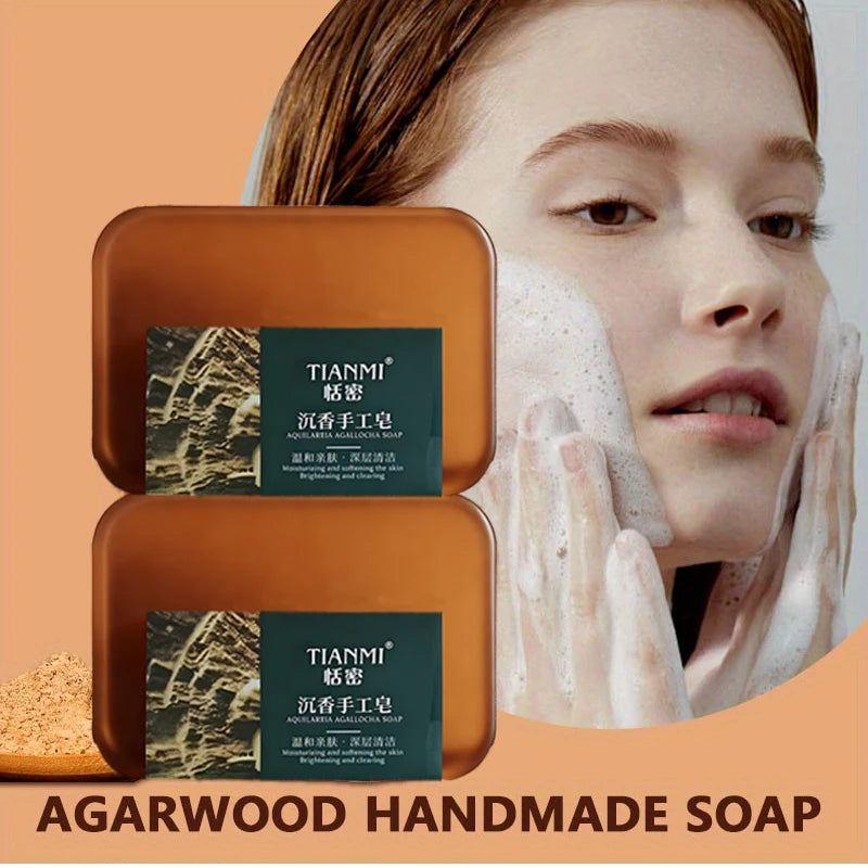 2PCS Agarwood Handmade Soap, enriched with agarwood extract and glycerin, provides deep cleansing, full-body bathing, hydration Oasis Select