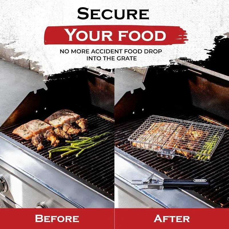 Portable Stainless Steel Folding Grill Basket BBQ Grill Basket With Handle for Fish Vegetables Shrimp Cook Accessories Outdoor Oasis Select