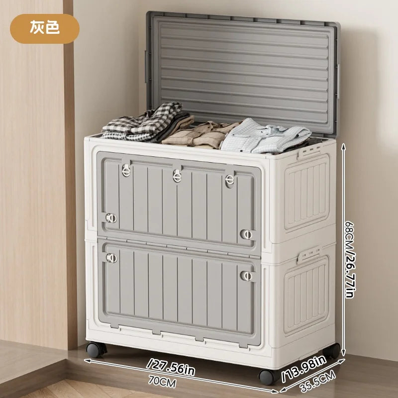COIZYZZL Large Capacity Foldable Storage Bin, Transparent Mobile Organizer with Wheels, Space-Saving Design for Clothes & Toys Oasis Select 70cm Gray