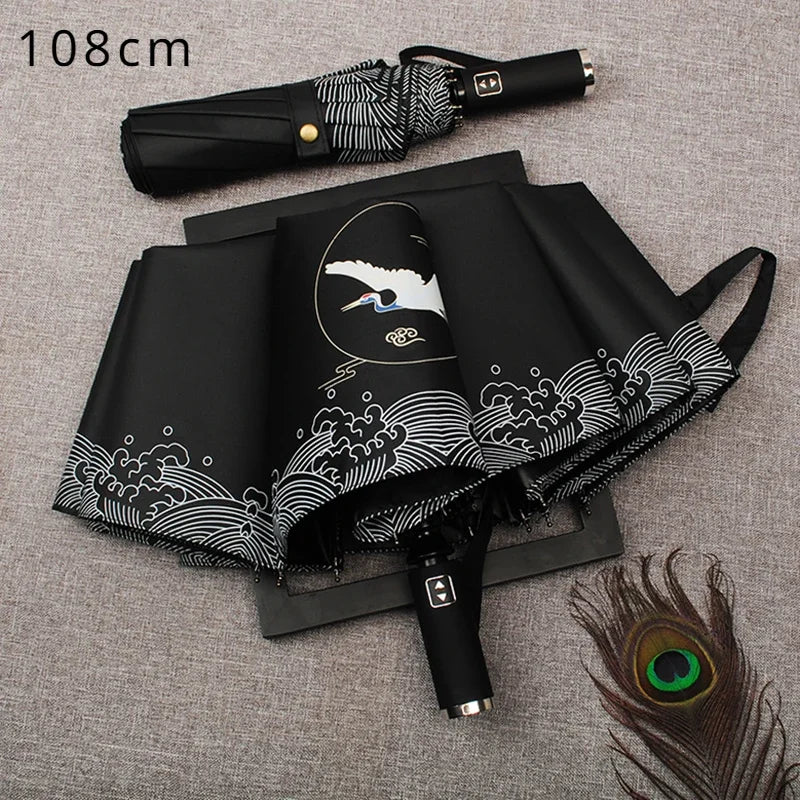 Automatic Double Sunny Umbrella Large Sunshade Sunblock Folding Retro Oil Painting Umbrella Oasis Select 108cm 1