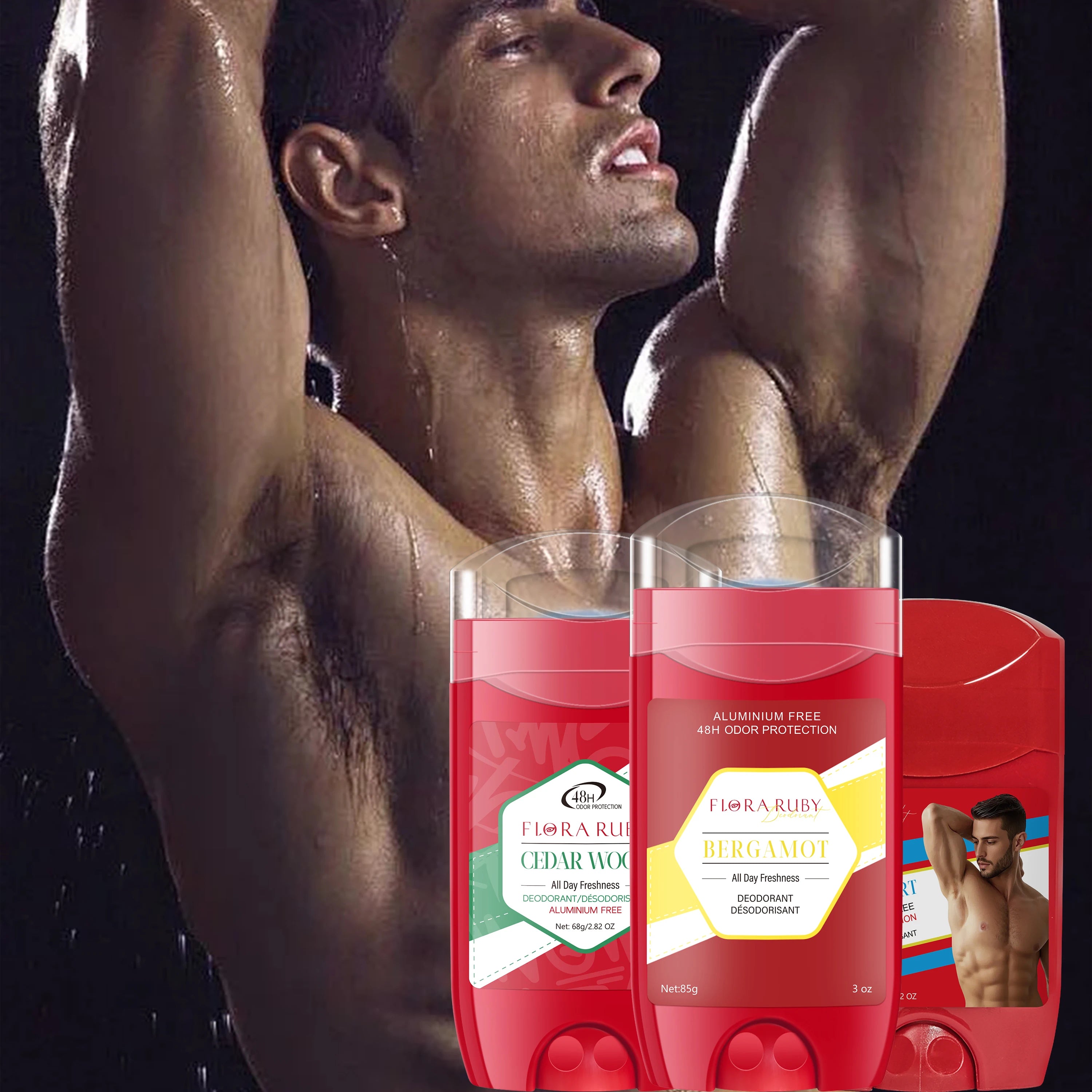 3PCS FLORA RUBY Men's Aluminum-Free Body Deodorant Stick, refreshing and moisturizing without being sticky, removes body odor Oasis Select