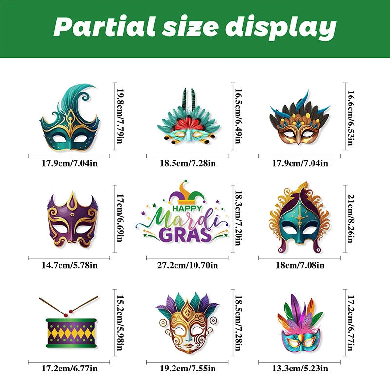 Reusable Mardi Gras Window Stickers Masquerade Mask Feather Pattern Glass Door Decor Festival Party Supplies Carnival Decoration Oasis Select