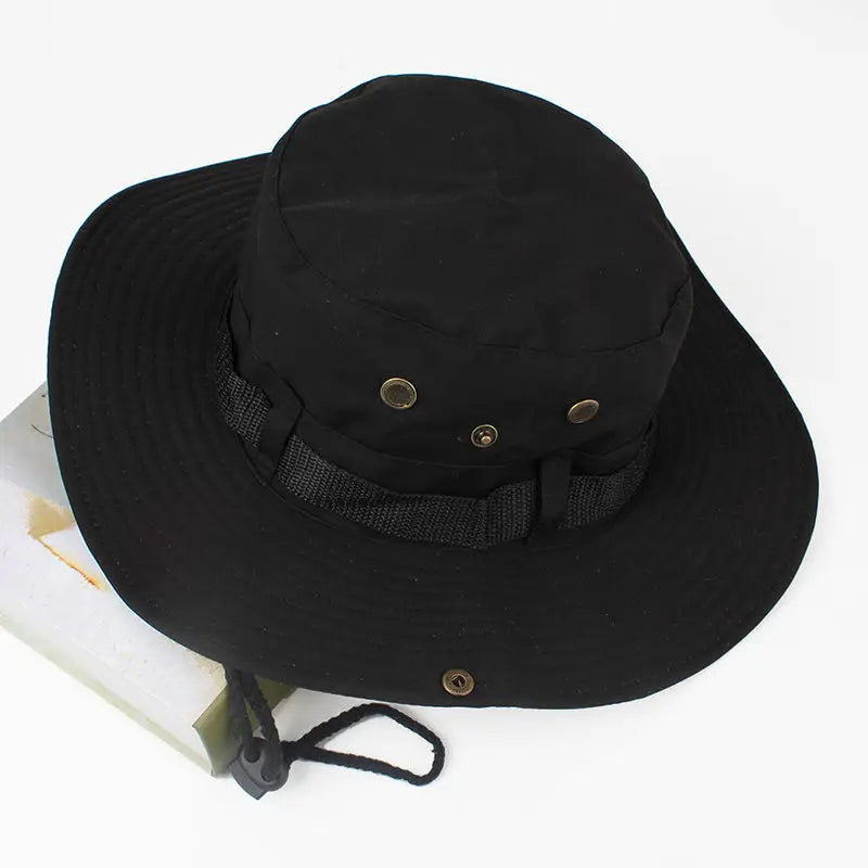 Wide Brim Fisherman Hat Sun Hat Camping Hat Breathable Men Women With Rope Anti Snout Outdoors Mountaineering Hiking Fishing Cap Oasis Select black