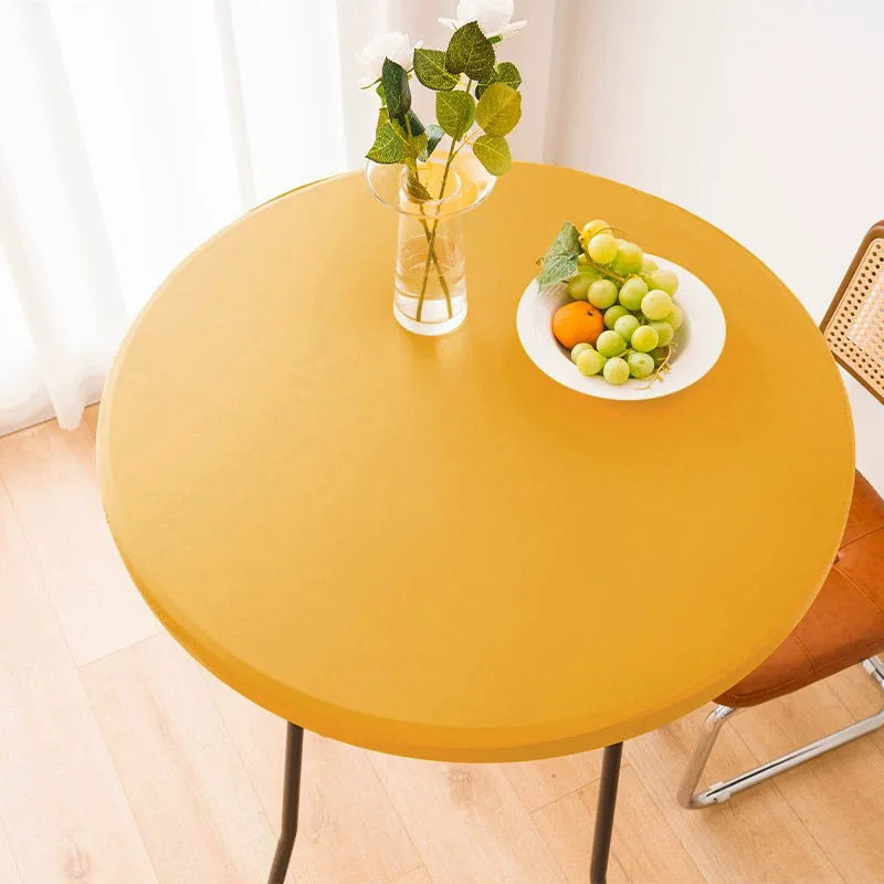 Elastic Round Table Cover Waterproof and Oil Resistant All Inclusive Desktop Cover Household Outdoor No Wash Elastic Band Oasis Select 140cm Golden yellow
