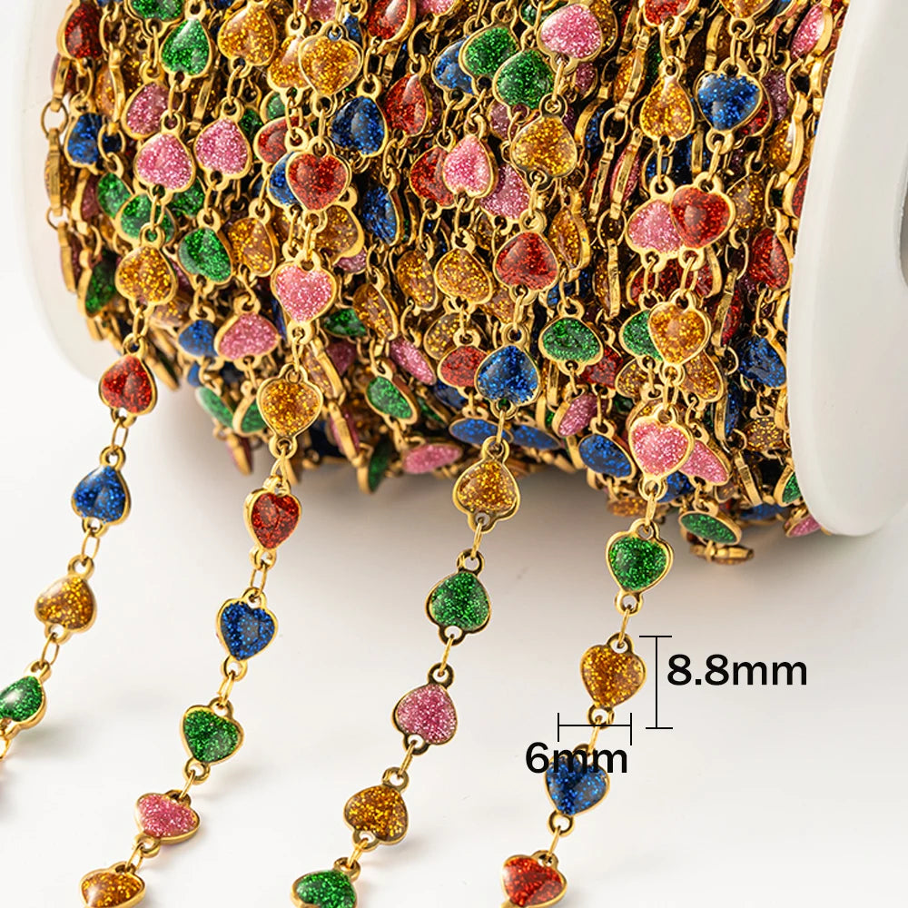 1meter Gold Plated Stainless Steel Colorful Enamel Heart Eye Chain for DIY Women Men Choker Bracelet Anklet Jewelry Making Oasis Select Heart Mix
