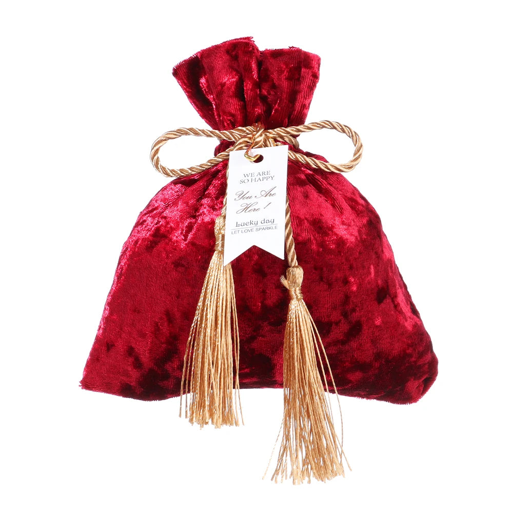 Velvet Cloth Drawstring Tassel Bag Velvet Candy Box Gift Bags Candy Storage Pouches Wedding Birthday Party Jewelry Organizer Oasis Select wine red S
