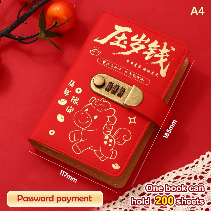 With Password Lock 100 Envelopes Money Saving Challenge Lucky Money PU Savings Binder Reusable Portable Money Collection Book Oasis Select A4