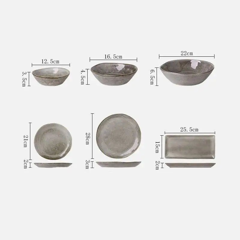 Japanese Ceramic Dinner Plate Rice Bowl Food Tray Retro Gray Tableware Porcelain Fruit Salad Sushi Serving Plate Dinnerware Oasis Select