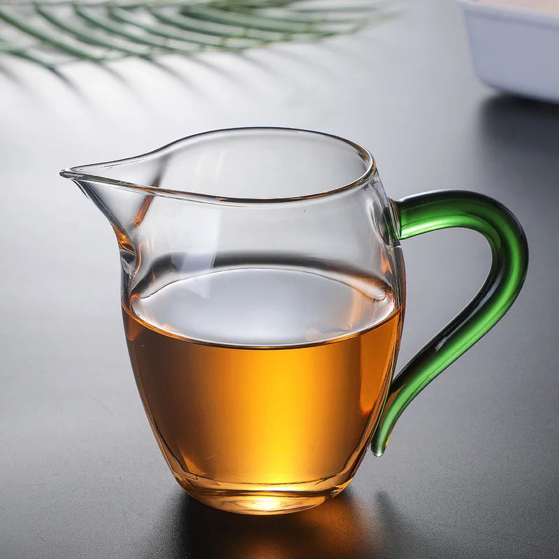 350ml Heat-resisting Clear Glass Tea Pot with Colorful Handle Fair Cup with Infuser Puer Tea Brewing Kettle Pu Erh Pots Teapots Oasis Select Green