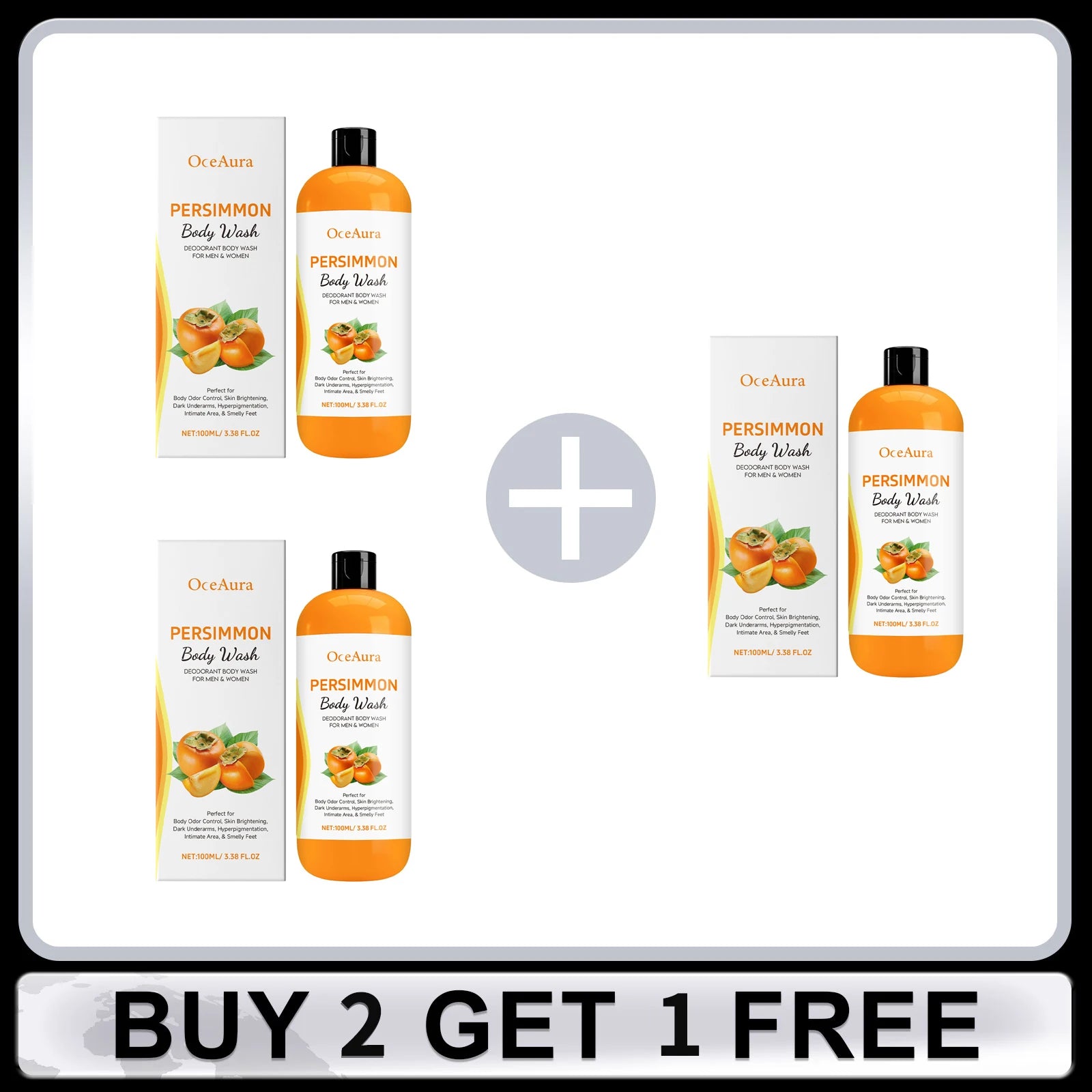 OceAura Persimmon Body Wash | Exfoliating Shower Gel 100ml