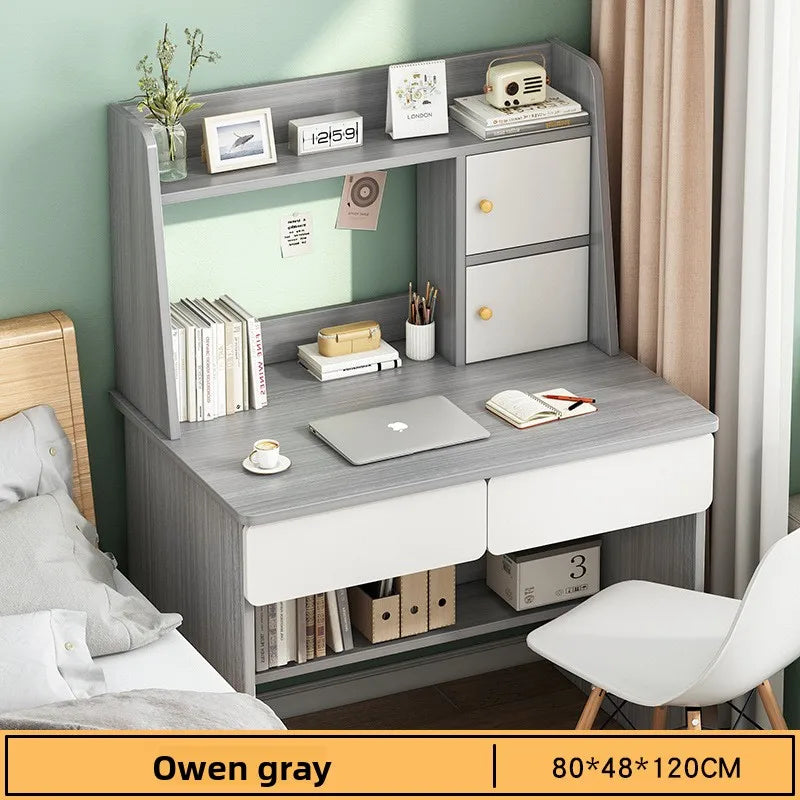 Computer desk desktop bookshelf integrated learning writing desk primary and secondary school students bedroom desk Oasis Select Grey-80CM-g
