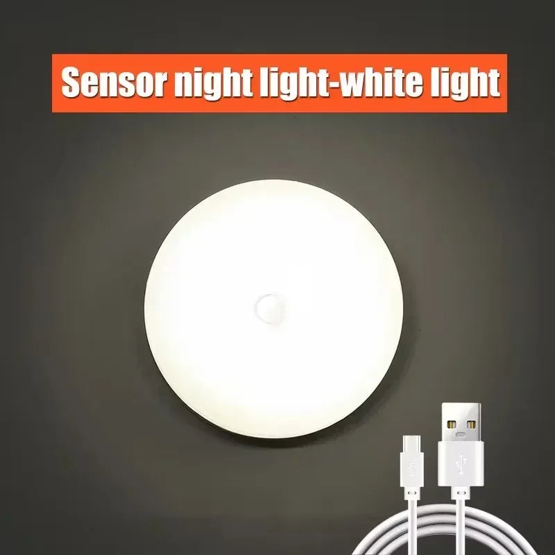 Motion Sensor Light Led USB Charging Circle Lamp for Bedroom Kitchen Stair Hallway Wardrobe Cupboard Lighting Night Light Oasis Select Cold light 2PCS