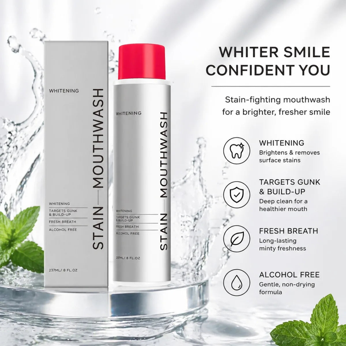 1/2/3Pcs Stain Removal Mouthwash Alcohol Free Teeth Brightening Fresh Breath Plaque Remover Enamel Safe Daily Oral Care Oasis Select