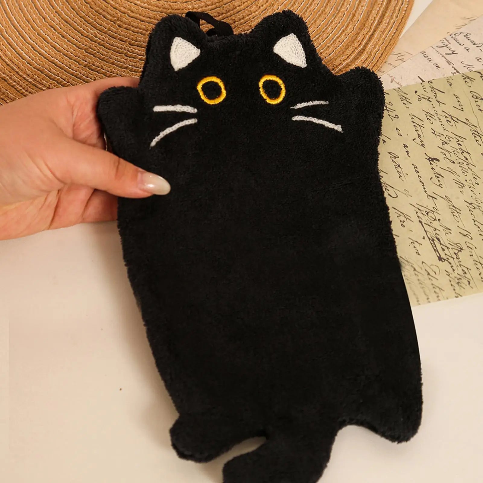 Cute Cat Hand Towel Coral Fleece Strong Water Absorption Bathroom Kerchief Hanging Style Soft Washcloth Rags Hand Towels Oasis Select