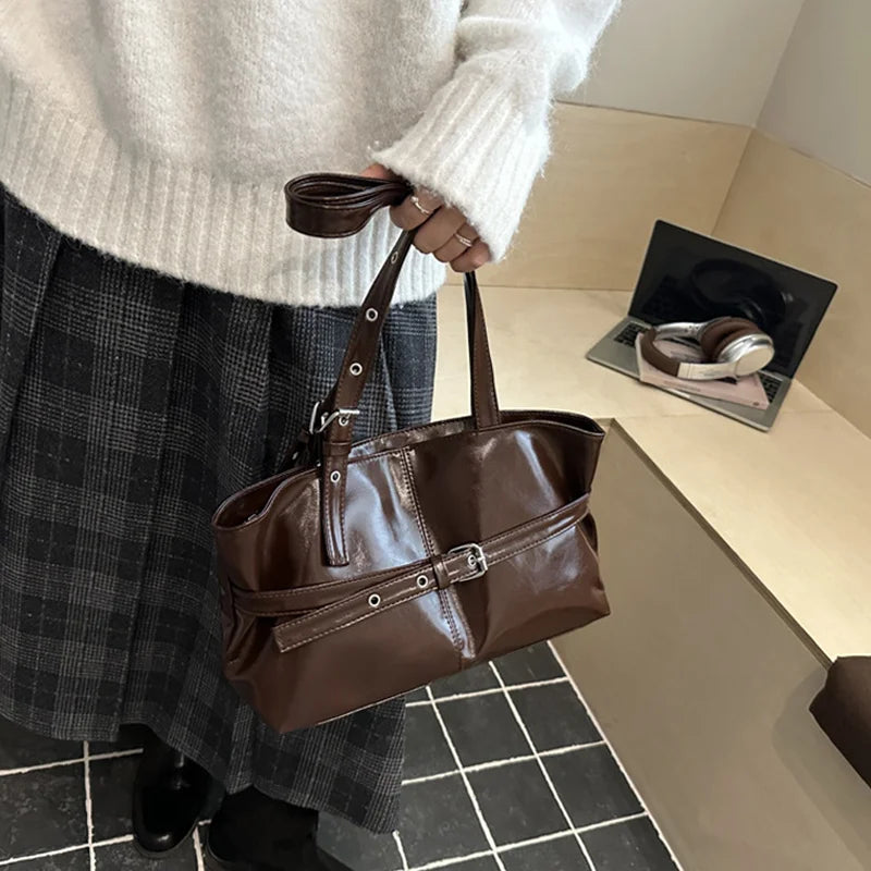 1pcs High End Retro Trendy Bag for Women's Maillard Single Shoulder Large Capacity Commuting Tote Bag Oasis Select