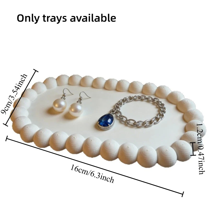 Trending White Beaded Decor Tray Jewelry & Ring Organizer Desktop Storage Tray with Artistic Aesthetic Home Decor Oasis Select Tray