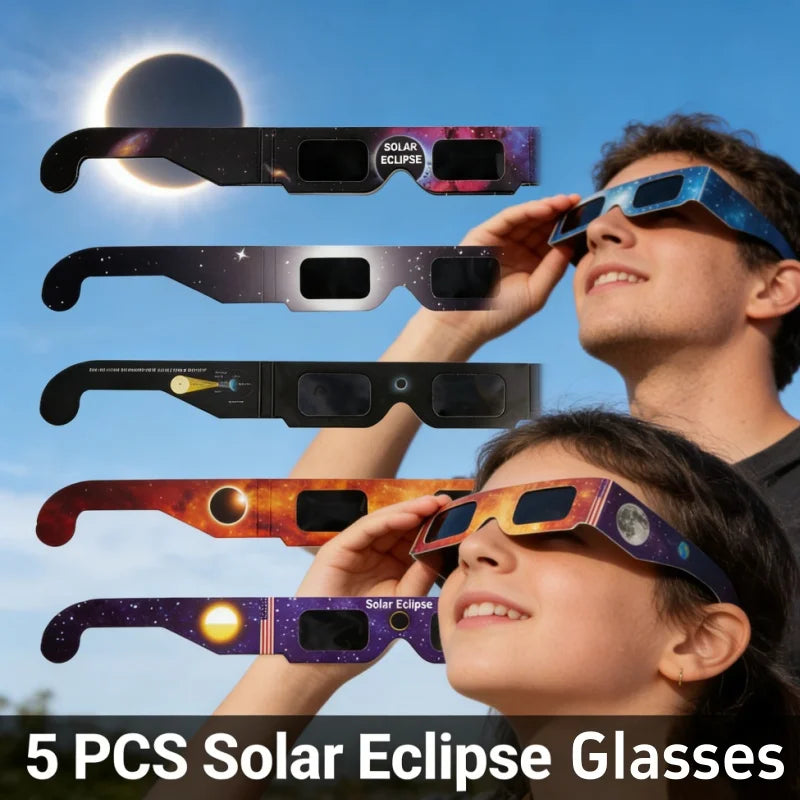 5-Pack Solar Eclipse Glasses – Safe Anti-UV Viewing, Adults & Kids