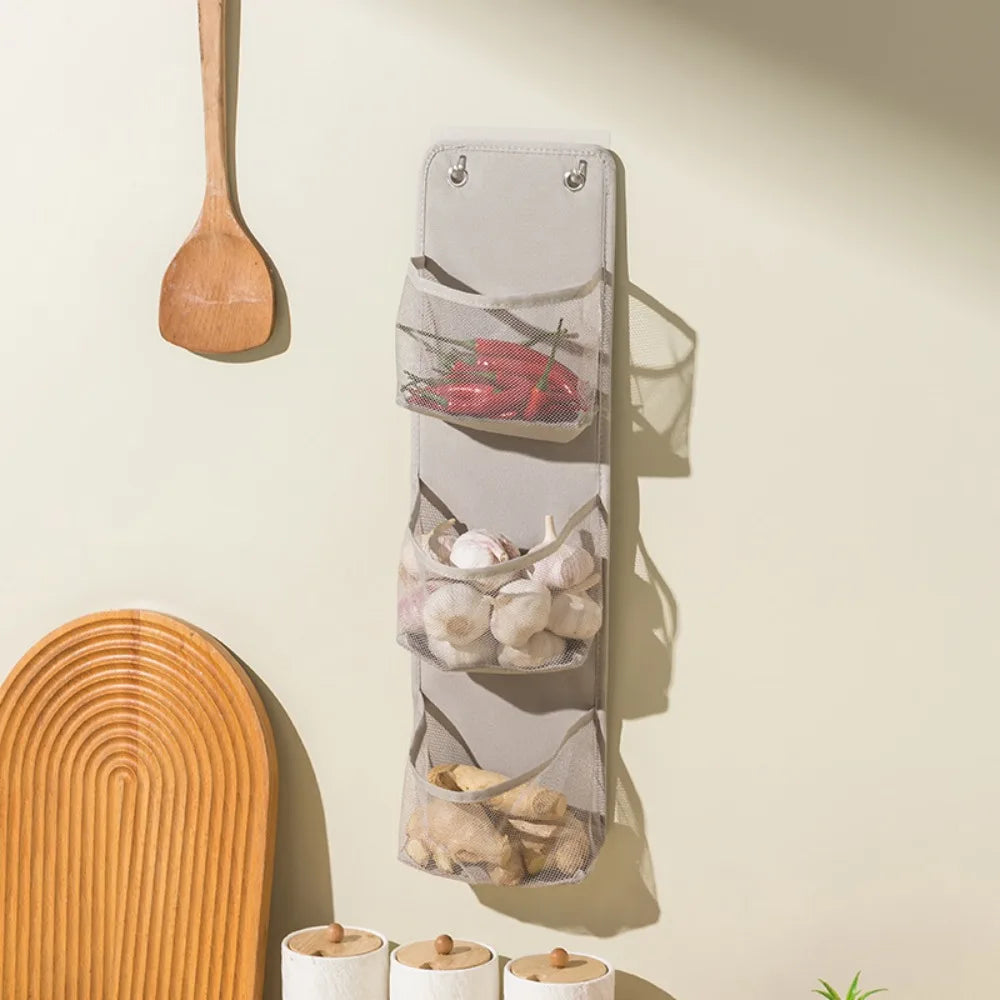 Wall-Mounted Mesh Storage Basket | No-Drill Kitchen Organizer