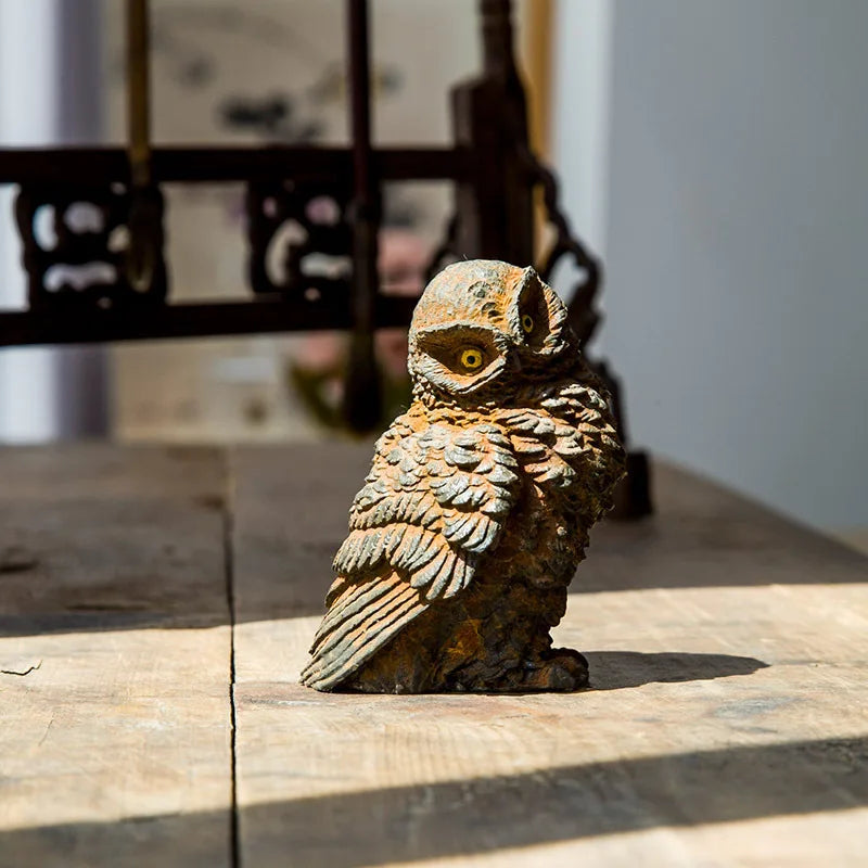 Imitation Cast Iron Rust Style Owl Living Room Desktop Mini Home Decoration Study Room Ornament Purely Handmade Tea Pet Oasis Select