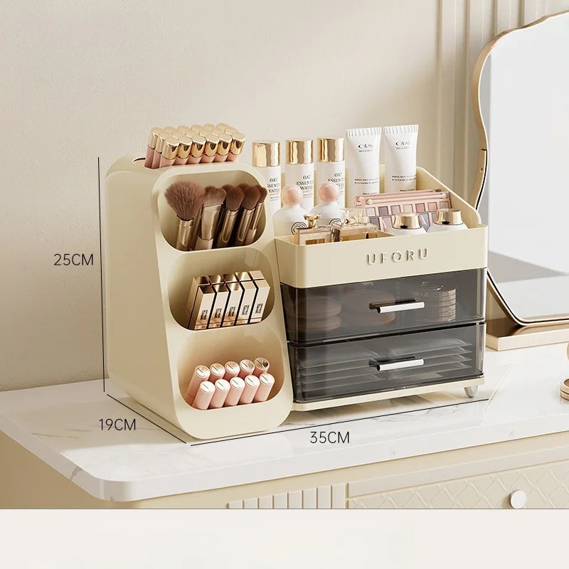 Cosmetics Storage Box Home Dressing Table High-end Large Multi-functional Compartmentalized Storage Rack Pratical New Arrival Oasis Select Cream white