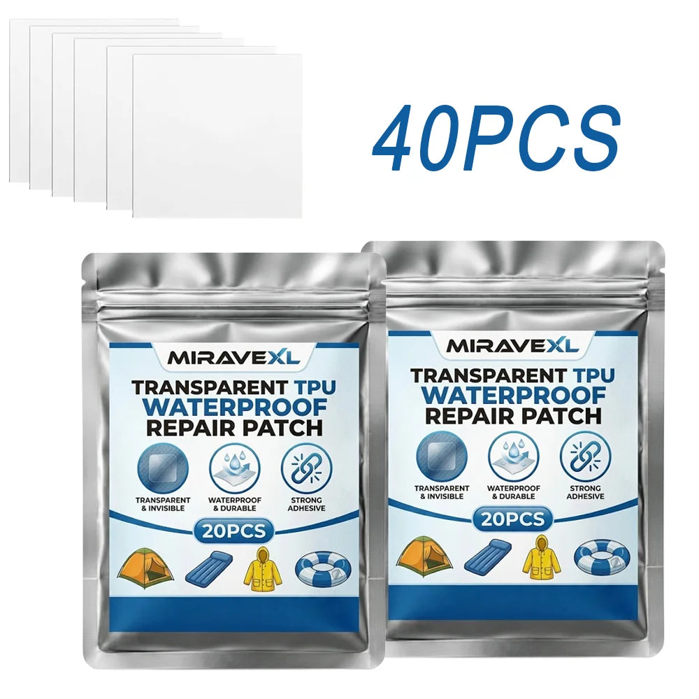 MIRAVEXL Transparent TPU Waterproof Repair Patch 10/20PCS Strong Adhesive Clear Tape forTent Inflatable Boat Raincoat Outdoor A Oasis Select 40PCS