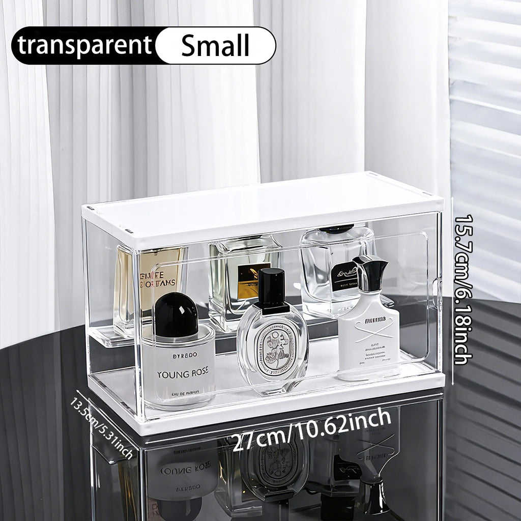 1pc transparent acrylic perfume display box dust belt cover stackable cosmetic storage box cosmetic perfume storage box Oasis Select small size