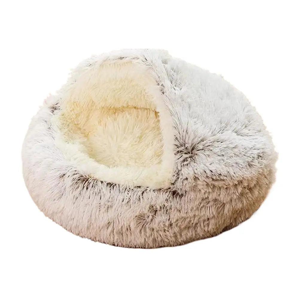 Winter Plush Round Cat Bed – Warm Semi-Enclosed Pet Nest