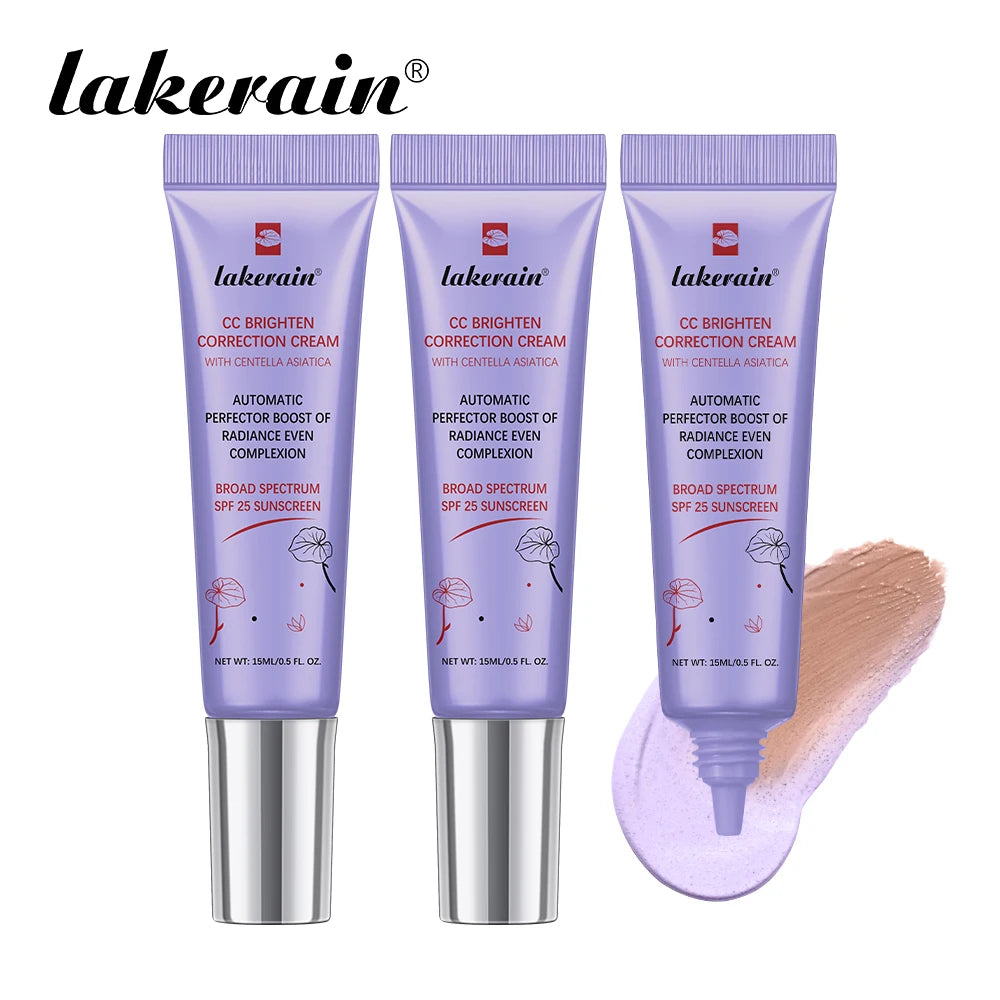 45/15ml Color Correcting CC Cream Moisturizing Waterproof Sweat-proof Makeup Before Concealer Lasting Makeup Change CC Cream Oasis Select 3pcs 15ml Purple