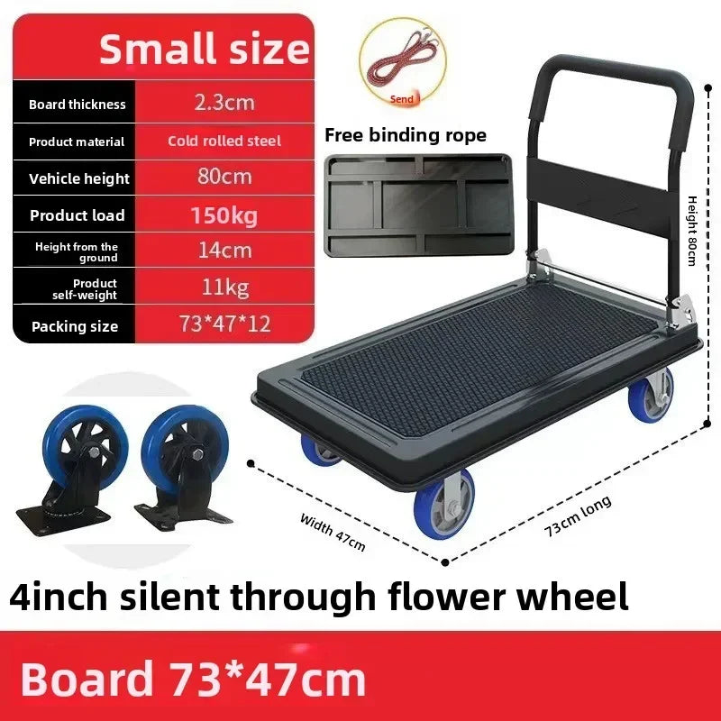 Multi-functional Silent trolley Steel trolley Pull goods Folding flatbed truck Small trailer Truck Supermarket storage Oasis Select Black-A-47-73-4