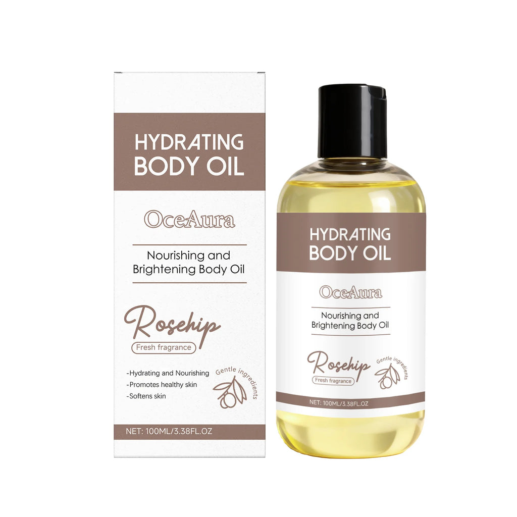 OceAura Anti-Dryness Firming Body Oil Moisturizes Skin Brightens Skin Radiance Smooth Soft Hydrating Refreshing Body Oil Oasis Select Rosehip Oil boxed