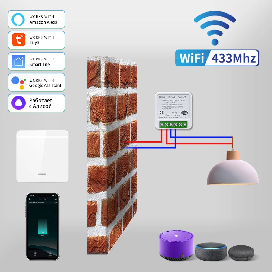 Tuya WiFi 433MHz Smart Wall Switch 1/2/3 Gang – Alexa & Google Smart Wall Switch Oasis Select