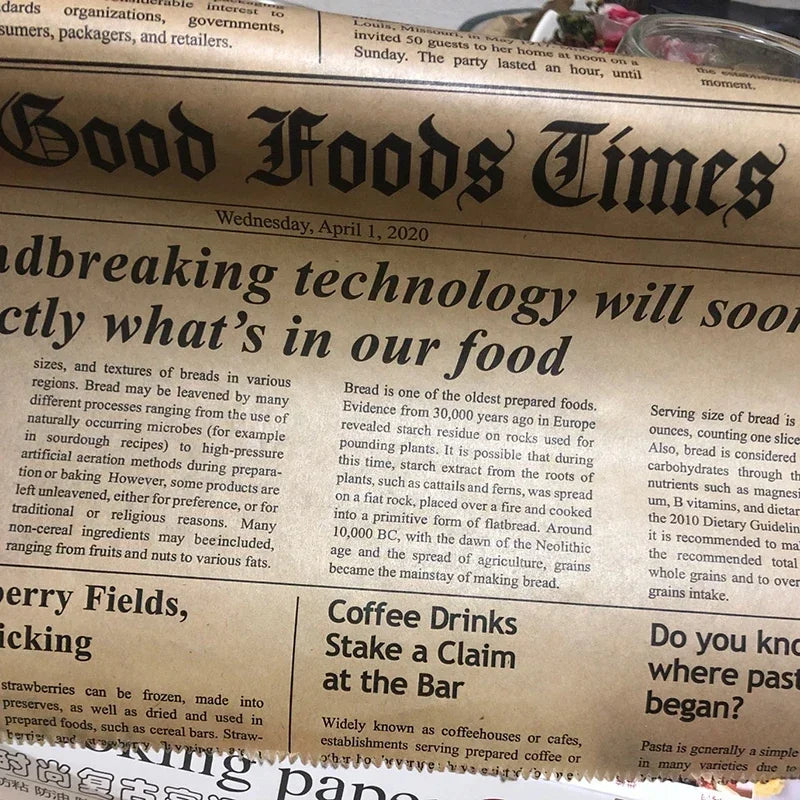 Retro English Newspaper Food Accessories for Baking Kitchen Food Grade Grease Paper Bread Sandwich Burger Fries Wrappers Cookie Oasis Select Brown