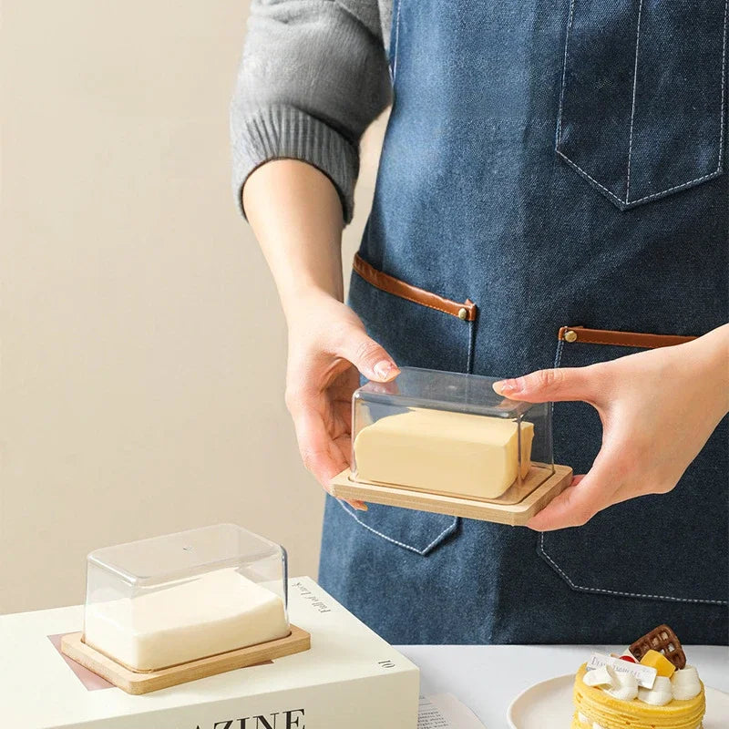 Nordic Countertop Bamboo Butter Dish Plate with Transparent Acrylic Lid Kitchen Storage Butter Container Box Butter Tableware Oasis Select