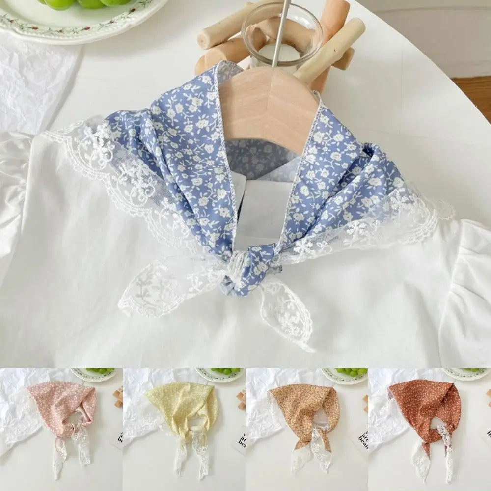 New French Style Triangle Scarf Small Flowers Fabric Turban Bandana Hair Accessories Lace Hair Bands for Spring Summer Oasis Select
